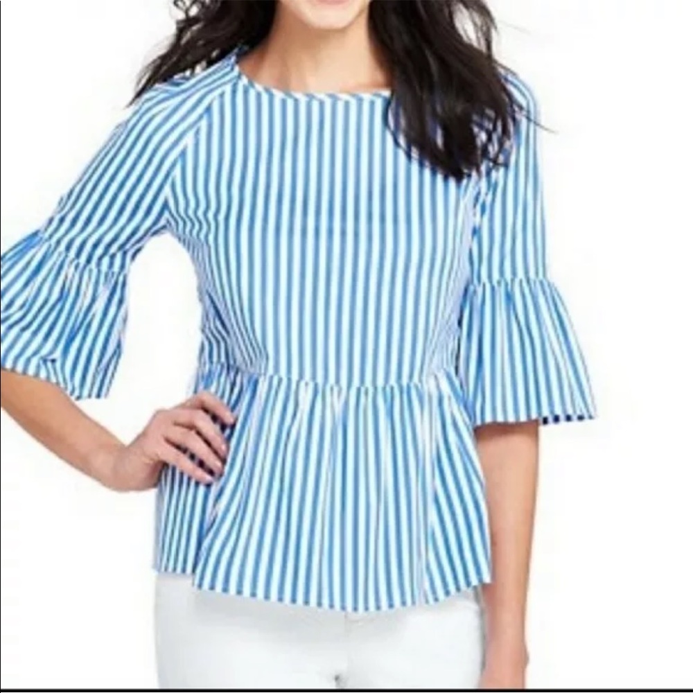 Lands’ End Peplum Striped Blue and White Women Blouse